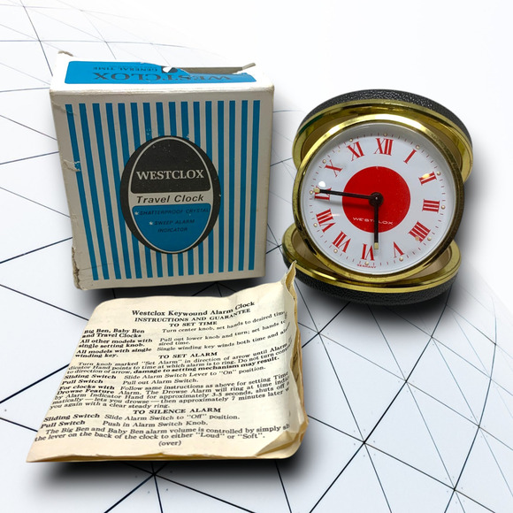 Vintage Mod Morocco Westclox Travel Alarm Clock Germany Luminous Original Box